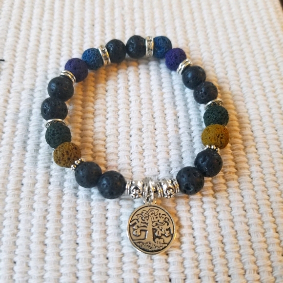 Unisex Multi Color Lava Rock Stretch Bracelet - Picture 1 of 1